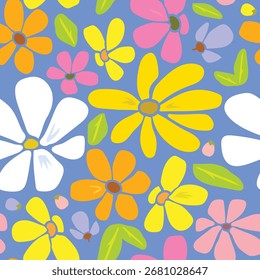 Groovy seamless flower pattern. Floral background good for wallpaper design, gift paper print, fabric design. 