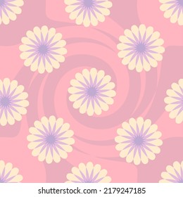 Groovy seamless pattern with abstract flowers in 1960 style. Floral aesthetic print for fabric, paper, stationery. Retro vector illustration for decor and design.



