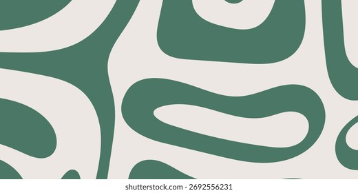 Grooves, nahtloses Muster mit abstrakten organischen Amöbenformen in einer retro gedeckten grünen und cremefarbenen Farbpalette. Moderner minimalistischer Hintergrund