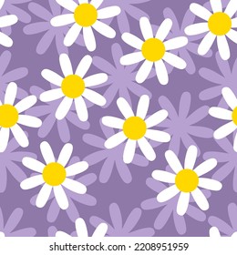 Groovy seamless pattern with nostalgic retro camomile flowers. Hippie aestetic texture print for tee, paper, fabric, textile. Vintage style vector illustration for decor and design.





