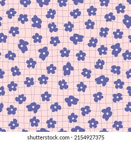 Groovy nahtlose Muster mit einfachen Blumen im Stil der 70er Jahre. Blumenhintergrund für T-Shirt, Poster, Karte und Druck. Doodle Vektorgrafik für Dekoration und Design.