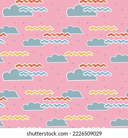 Groovy seamless patterns with clouds and dots. Vector backgrounds in trendy retro trippy style. Hippie 60s, 70s style. Design for fashion , fabric, textile, wallpaper, cover.