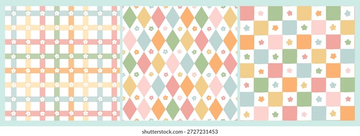 Groovy patrones sin fisuras colección con flores para papel digital, Fondo de pantalla, scrapbooking, papelería, papel de regalo, fondos, impresiones textiles, ropa de niños, etc. EPS 10