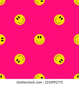 Groovy seamless patterns with funny happy daisy, wave, chess, mesh, rainbow. Set of vector backgrounds in trendy retro trippy y2k style. Lilac and green colors. Fun hippie texture for surface design.
