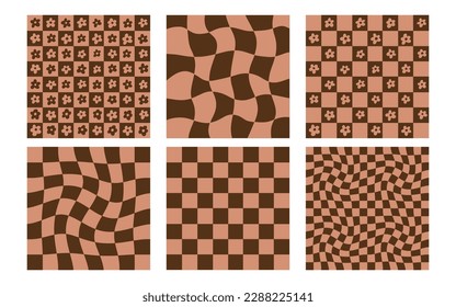 Groovy seamless patterns with funny happy daisy
