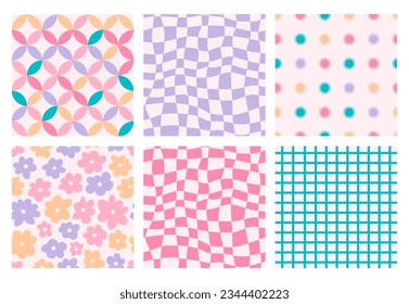 Groovy seamless patterns. Set of retro backgrounds