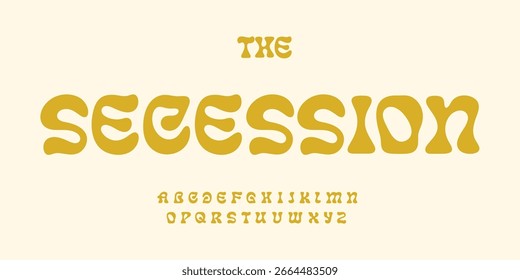 Fonte de secessão Groovy, alfabeto de logotipo do alfabeto de boho ondulado, letras psicodélicas orgânicas negrito retro, negrito art nouveau typeface, tipografia de marca elegante, design tipográfico fluido. Tipo de vetor.