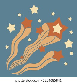 Groovy shooting stars. Retro colorful vector illustration. Perfect for posters and decor.