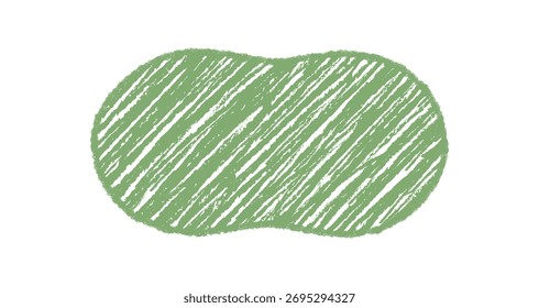 Groovy sketched oval shape in retro abstract style forms a unique crayon border. Chalk background element and sketch frame with shading create a y2k artistic graphic for modern projects.