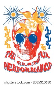 Groovy skull vector with slogan print design for tee and poster