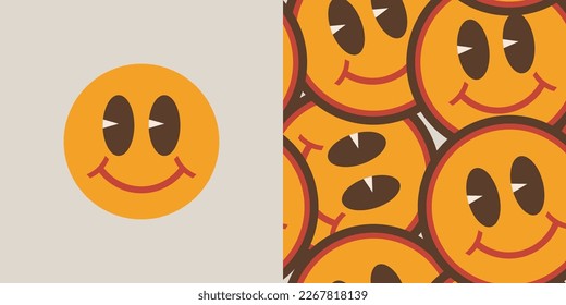 Sonrisa groovy Y2K Psicodelic vector fondo. Sonrisas aisladas en el estilo retro disco de los años 70. Verano divertido abstracto de la estética moderna.
Afiche de marco de pared, pancarta o plantilla de medios sociales.