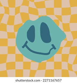 Sonrisa groovy Y2K Psicodelic vector fondo. Elemento aislado sonriente en
Estilo Retro Disco de los años 70. Verano divertido abstracto de la estética moderna.
Afiche de marco de pared, pancarta o plantilla de medios sociales.