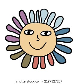 Groovy Smiling Flower Hippie. Positive 70s retro smiling daisy flower print.