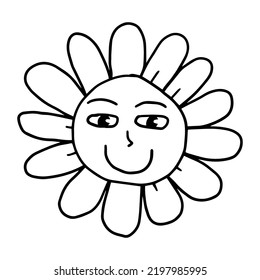 Groovy Smiling Flower Hippie. Positive 70s retro smiling daisy flower print.