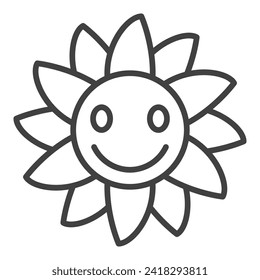 Groovy Smiling Flower vector concept simple linear icon or symbol