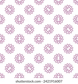 Groovy Smiling Concepto de vector de flor simple patrón lineal sin fisuras