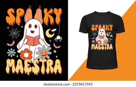 Groovy Spooky Maestra Retro Spanish Teacher Halloween T-Shirt