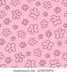 groovy springseamless pattern with cartoon flowers. retro style, vector illustration. hand drawing. design for fabric, print, wrapper, textile