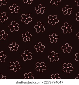 groovy springseamless pattern with cartoon flowers. retro style, vector illustration. hand drawing. design for fabric, print, wrapper, textile
