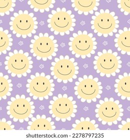 stürmisches Muster mit Cartoon-Blumen. Retro-Stil, Vektorgrafik. Handzeichnung. Design für Gewebe, Druck, Wrapper, Textilien