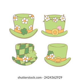 Groovy st patrick's day hat set cartoon doodle drawing.