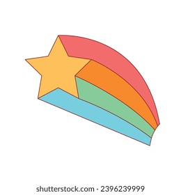 Groovy star whith rainbow tail in trendy pastel colors. Vector  illustration in retro pop art hippie style.