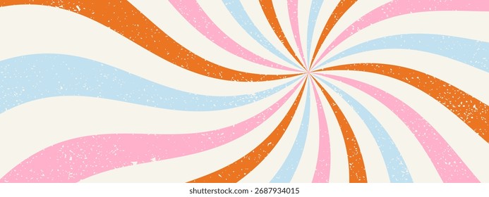 Groovy starburst pattern. Abstract retro background. Retro bg with grunge texture