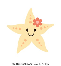Groovy starfish clipart, isolated cartoon sea object. Ocean hand drawn vector illustration in flat style
