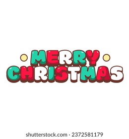 Groovy sticker with Merry Christmas text vector illustration. Cartoon isolated psychedelic funny words of green red and white bubble font for happy Christmas party with hippies and hipsters vibe
