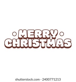 Groovy sticker with Merry Christmas text, monochrome vector. Cartoon isolated psychedelic funny words of green red and white bubble font for happy Christmas party with hippies and hipsters vibe