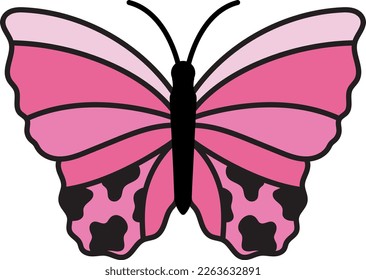 groovy sticker pink flat butterfly, style vector illustration y2k