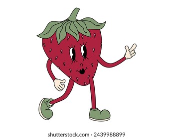 groovy strawberry cartoon character. Vector retro illustration isolated on white background.