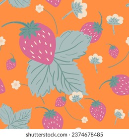 Groovy strawberry hand drawn seamless pattern 