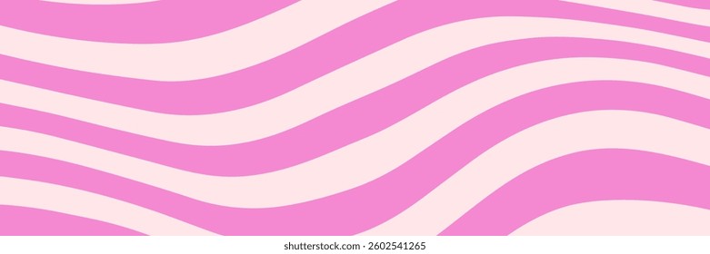 Groovy striped backdrop in pink colors, wavy texture. Abstract pink waves background. Vector illustration.