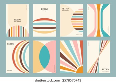 Groovy striped design poster big set retro style