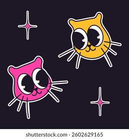 Groovy style cat sticker. Cartoon doodle design element. Isolated vector illustration.	