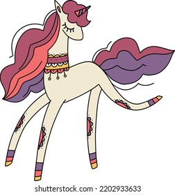 Groovy style, Cute unicorn, hippie design elements