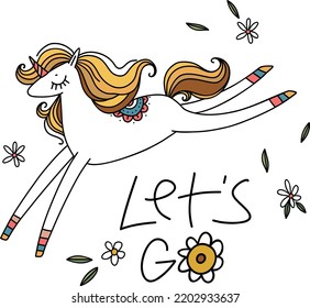 Groovy style, Cute unicorn, hippie design elements