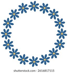 Groovy style flowers circle frame, wreath.  Simple flowers minimalistic style. Geometric flower. Vector illustrations. Retro bright flowers