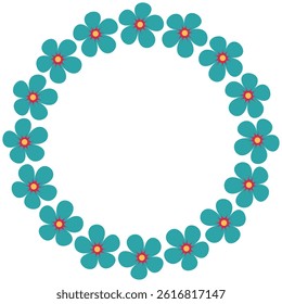 Groovy style flowers circle frame, wreath.  Simple flowers minimalistic style. Geometric flower. Vector illustrations. Retro bright flowers