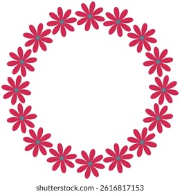 Groovy style flowers circle frame, wreath.  Simple flowers minimalistic style. Geometric flower. Vector illustrations. Retro bright flowers