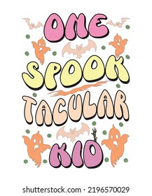 Groovy style Halloween typography t-shirt design, vintage typography t-shirt design, retro Halloween t-shirt design, groovy t-shirt design.