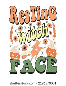 Groovy style Halloween typography t-shirt design, vintage typography t-shirt design, retro Halloween t-shirt design, groovy t-shirt design.
