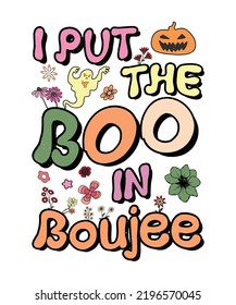 Groovy style Halloween typography t-shirt design, vintage typography t-shirt design, retro Halloween t-shirt design, groovy t-shirt design.