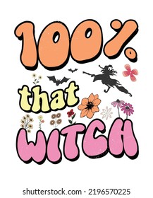 Groovy style Halloween typography t-shirt design, vintage typography t-shirt design, retro Halloween t-shirt design, groovy t-shirt design.