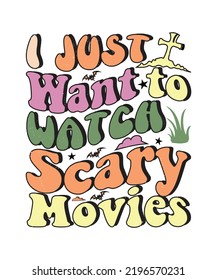 Groovy style Halloween typography t-shirt design, vintage typography t-shirt design, retro Halloween t-shirt design, groovy t-shirt design.