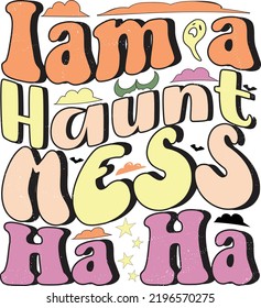 Groovy style Halloween typography t-shirt design, vintage typography t-shirt design, retro Halloween t-shirt design, groovy t-shirt design.