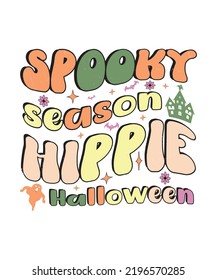 Groovy style Halloween typography t-shirt design, vintage typography t-shirt design, retro Halloween t-shirt design, groovy t-shirt design.