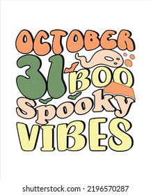 Groovy style Halloween typography t-shirt design, vintage typography t-shirt design, retro Halloween t-shirt design, groovy t-shirt design.