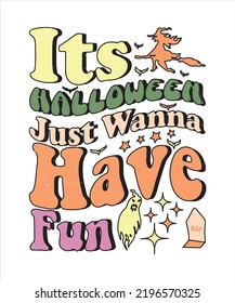 Groovy style Halloween typography t-shirt design, vintage typography t-shirt design, retro Halloween t-shirt design, groovy t-shirt design.